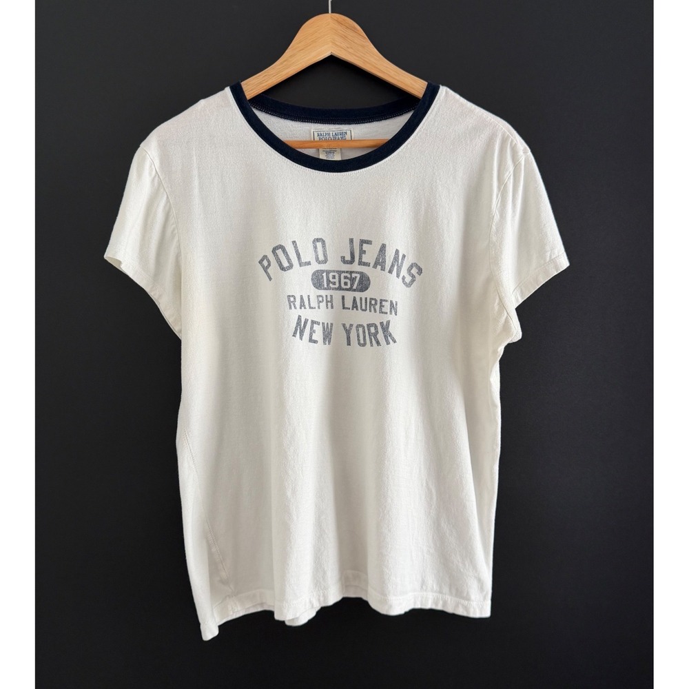 Vintage Polo Jeans Co Ralph Lauren 1967 Graphic T Shirt XL White Navy Y2K